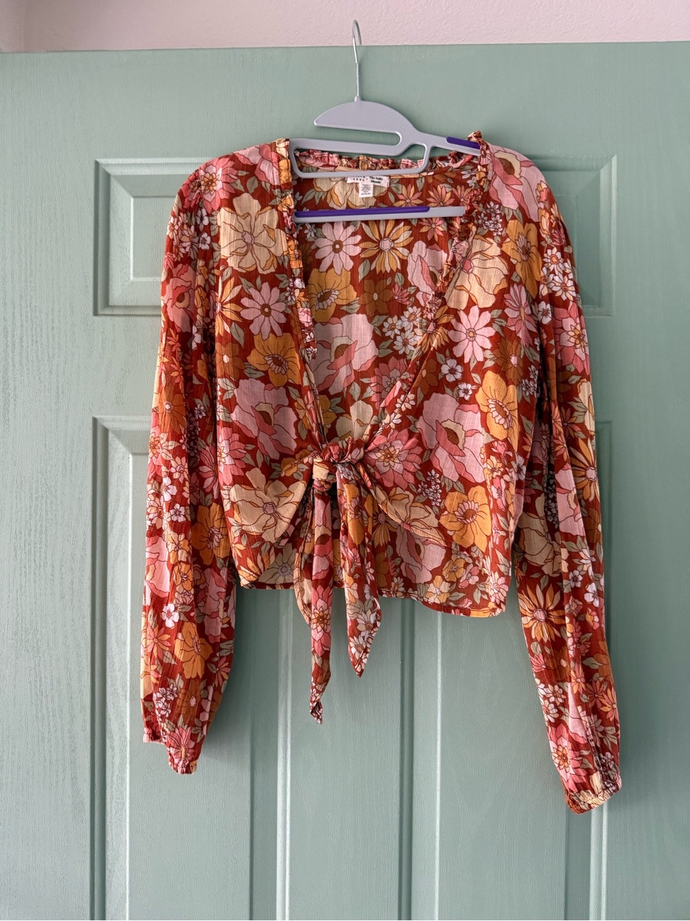 Billabong Floral Tie-Front Crop Top - Pink & Rust